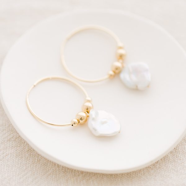 Gold Bead Pearl Hoop Earrings - Image 4