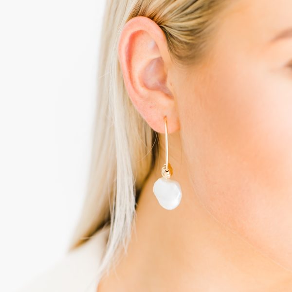 Gold Bead Pearl Hoop Earrings - Image 5