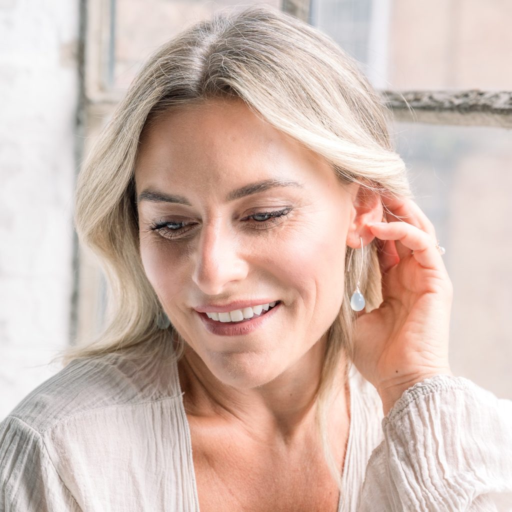Minimal Chalcedony Blue Drop Earrings