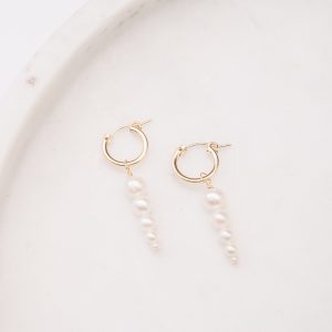 Gold Filled or Sterling Silver Pearl Huggie Hoop Earrrings